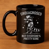 Undiagnosed But EveryoneS Pretty Sure Funny Cowboy Raccoon 11oz C Handle Ceramic Mug