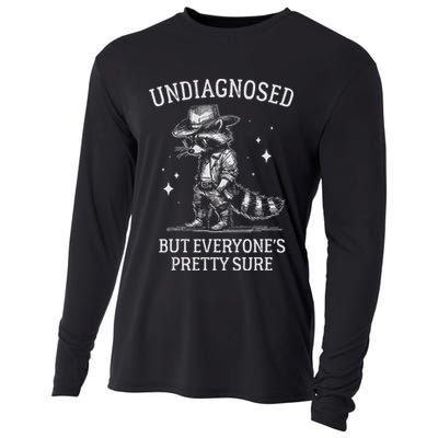 Undiagnosed But EveryoneS Pretty Sure Funny Cowboy Raccoon Cooling Performance Long Sleeve Crew