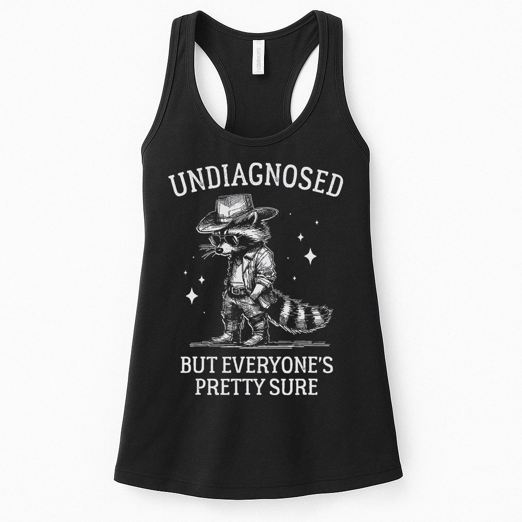 Undiagnosed But EveryoneS Pretty Sure Funny Cowboy Raccoon Womens Tank Top
