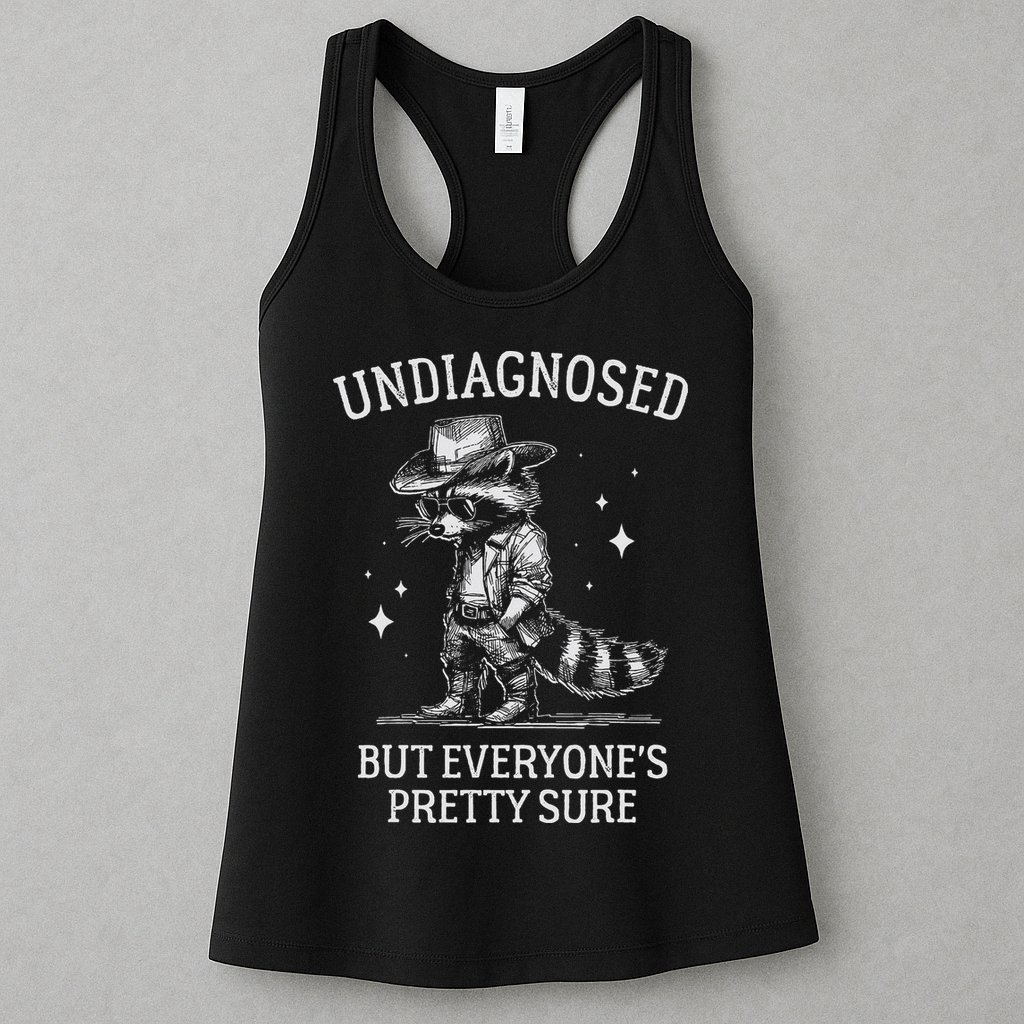 Undiagnosed But EveryoneS Pretty Sure Funny Cowboy Raccoon Womens Tank Top