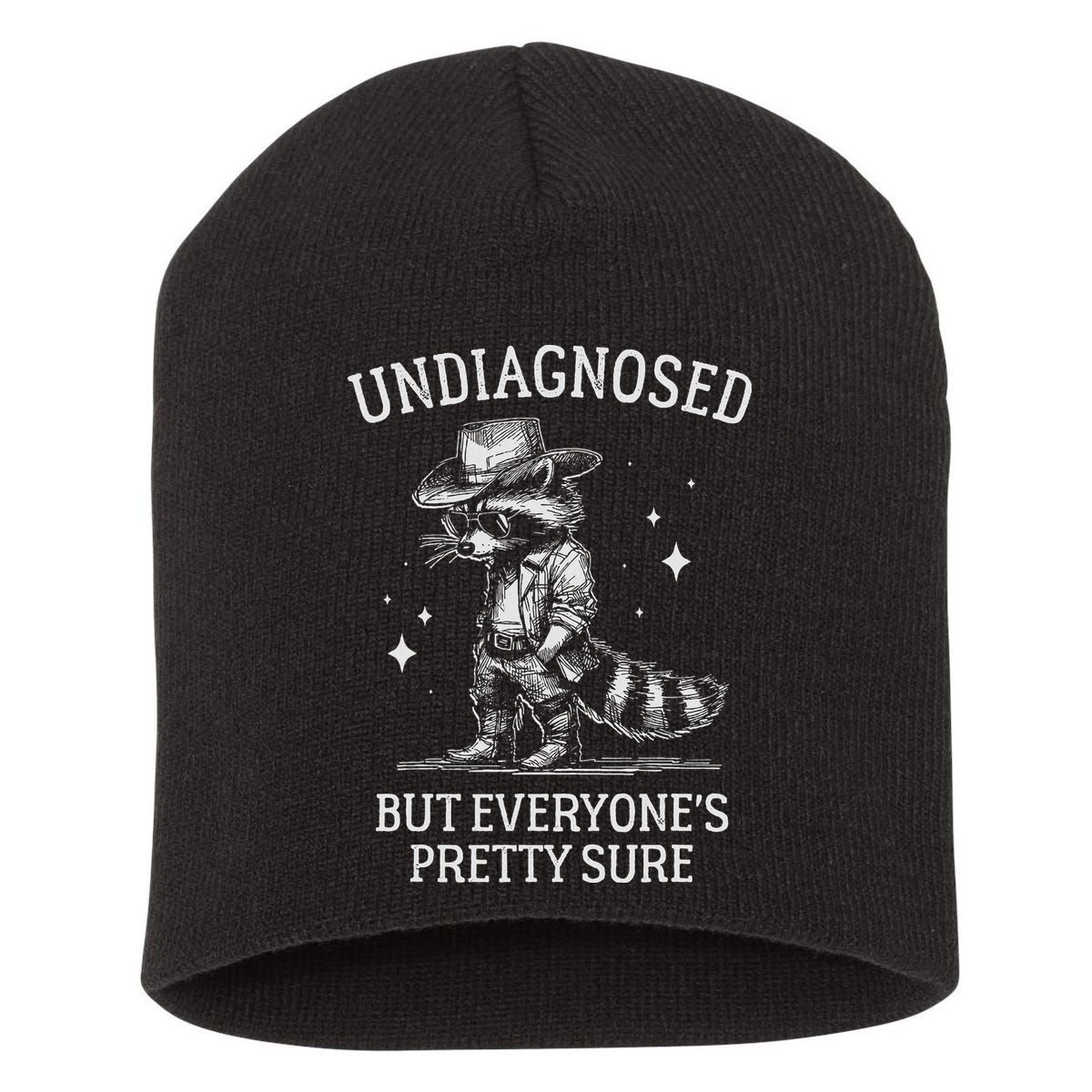Undiagnosed But EveryoneS Pretty Sure Funny Cowboy Raccoon Short Acrylic Beanie