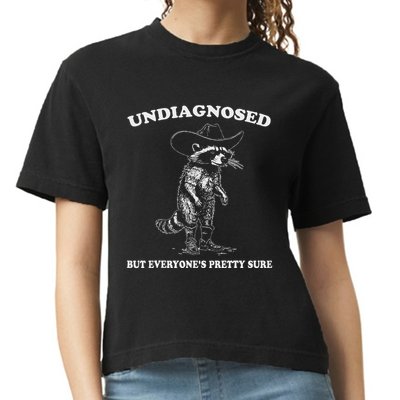 Undiagnosed But EveryoneS Pretty Sure Funny Cowboy Raccoon Comfort Colors Boxy T-Shirt