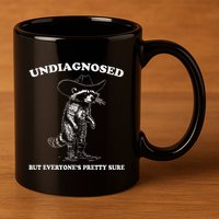 Undiagnosed But EveryoneS Pretty Sure Funny Cowboy Raccoon 11oz C Handle Ceramic Mug