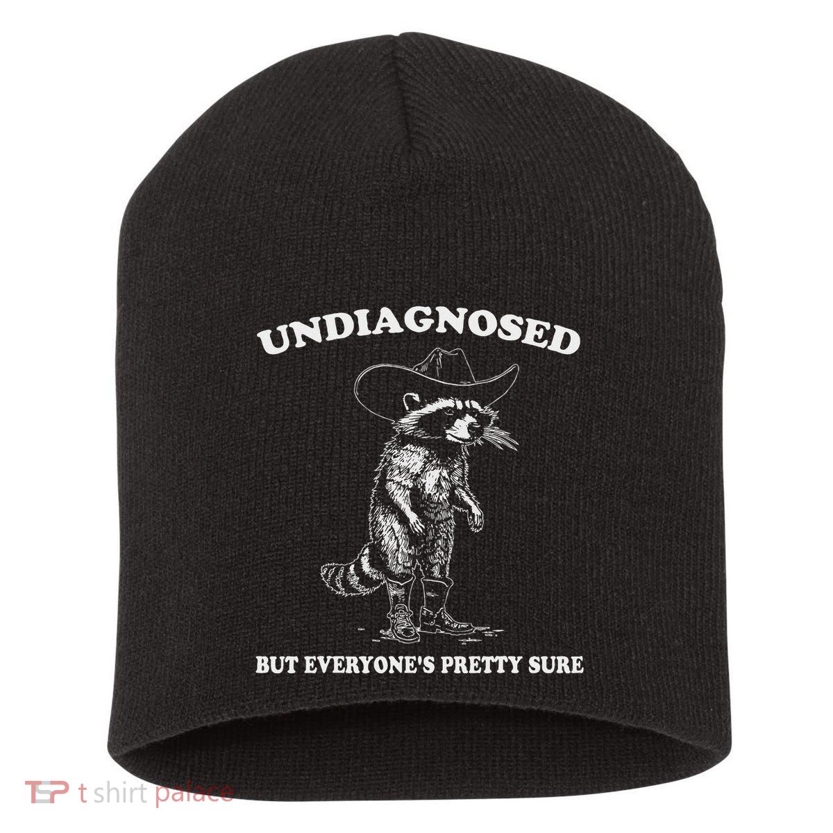 Undiagnosed But EveryoneS Pretty Sure Funny Cowboy Raccoon Short Acrylic Beanie