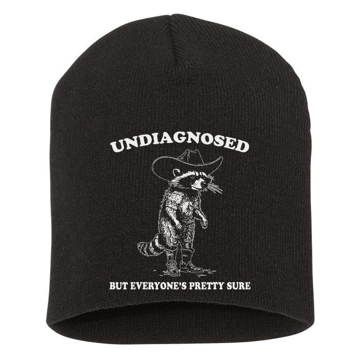 Undiagnosed But EveryoneS Pretty Sure Funny Cowboy Raccoon Short Acrylic Beanie