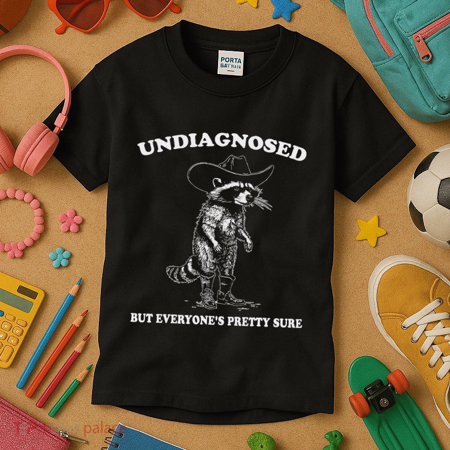 Undiagnosed But EveryoneS Pretty Sure Funny Cowboy Raccoon Kids T-Shirt