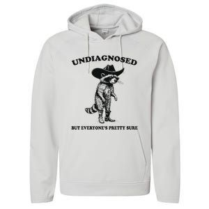 Undiagnosed But EveryoneS Pretty Sure Funny Cowboy Raccoon Performance Fleece Hoodie