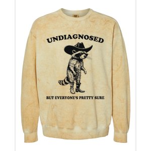 Undiagnosed But EveryoneS Pretty Sure Funny Cowboy Raccoon Colorblast Crewneck Sweatshirt