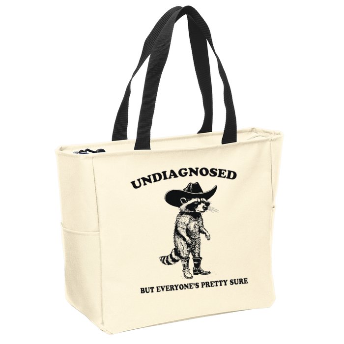 Undiagnosed But EveryoneS Pretty Sure Funny Cowboy Raccoon Zip Tote Bag