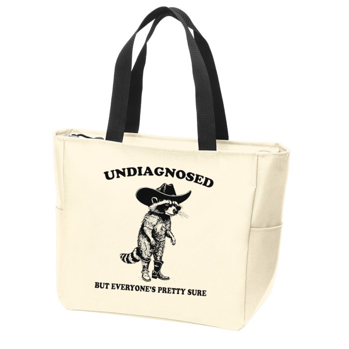 Undiagnosed But EveryoneS Pretty Sure Funny Cowboy Raccoon Zip Tote Bag