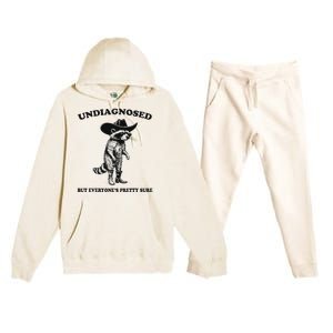 Undiagnosed But EveryoneS Pretty Sure Funny Cowboy Raccoon Premium Hooded Sweatsuit Set