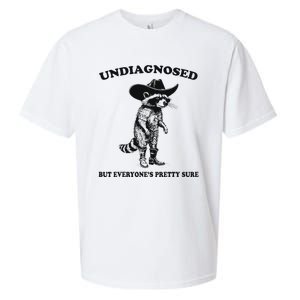 Undiagnosed But EveryoneS Pretty Sure Funny Cowboy Raccoon Sueded Cloud Jersey T-Shirt