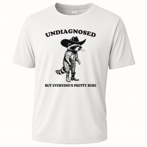 Undiagnosed But EveryoneS Pretty Sure Funny Cowboy Raccoon Cooling Performance Crew T-Shirt