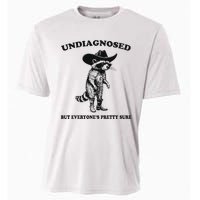 Undiagnosed But EveryoneS Pretty Sure Funny Cowboy Raccoon Cooling Performance Crew T-Shirt