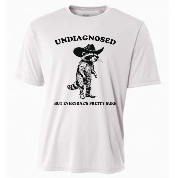 Undiagnosed But EveryoneS Pretty Sure Funny Cowboy Raccoon Cooling Performance Crew T-Shirt