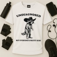 Undiagnosed But EveryoneS Pretty Sure Funny Cowboy Raccoon Cooling Performance Crew T-Shirt