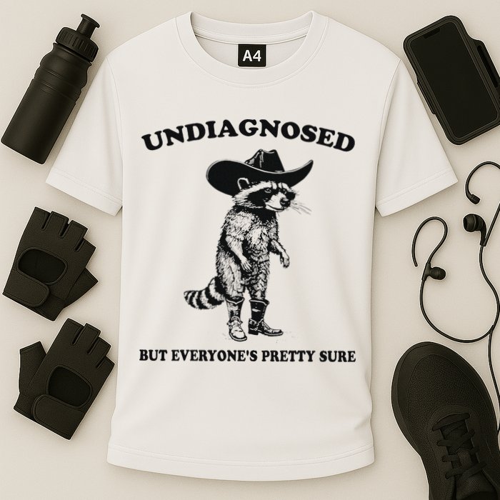 Undiagnosed But EveryoneS Pretty Sure Funny Cowboy Raccoon Cooling Performance Crew T-Shirt