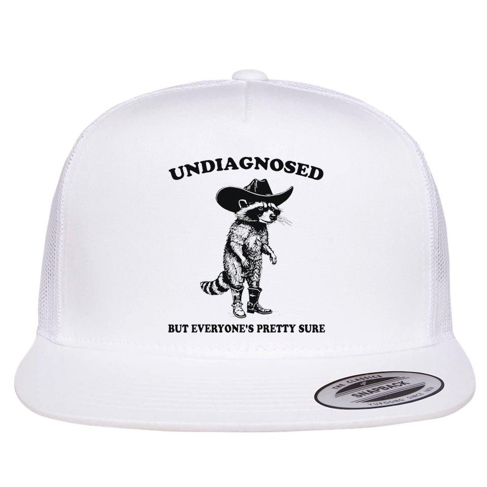Undiagnosed But EveryoneS Pretty Sure Funny Cowboy Raccoon Flat Bill Trucker Hat
