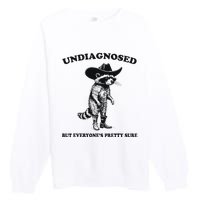 Undiagnosed But EveryoneS Pretty Sure Funny Cowboy Raccoon Premium Crewneck Sweatshirt