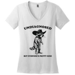 Undiagnosed But EveryoneS Pretty Sure Funny Cowboy Raccoon Women's V-Neck T-Shirt