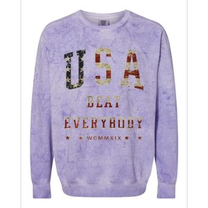 Usa Beat Everybody American Flag Great Gift Colorblast Crewneck Sweatshirt