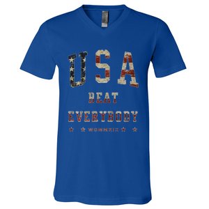 Usa Beat Everybody American Flag Great Gift V-Neck T-Shirt