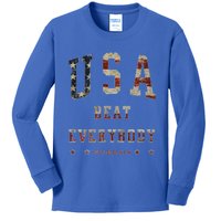 Usa Beat Everybody American Flag Great Gift Kids Long Sleeve Shirt