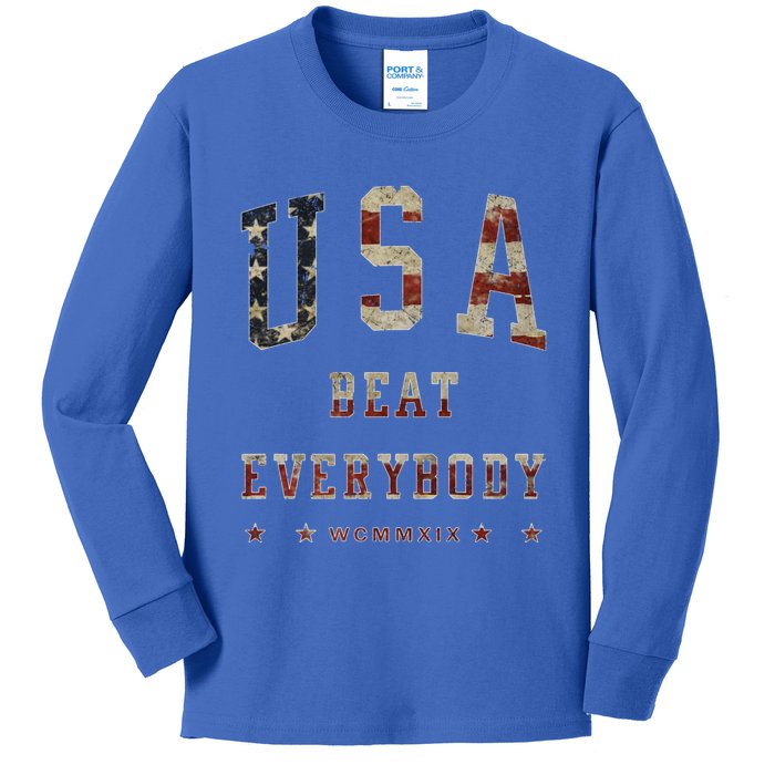 Usa Beat Everybody American Flag Great Gift Kids Long Sleeve Shirt