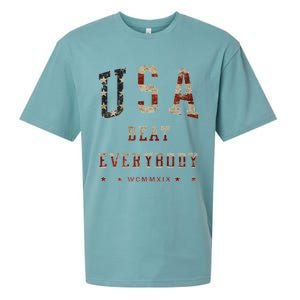 Usa Beat Everybody American Flag Great Gift Sueded Cloud Jersey T-Shirt