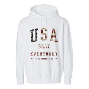 Usa Beat Everybody American Flag Great Gift Garment-Dyed Fleece Hoodie