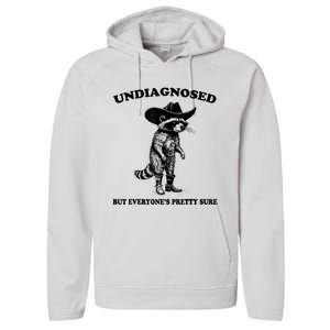 Undiagnosed But EveryoneS Pretty Sure Funny Cowboy Raccoon Performance Fleece Hoodie