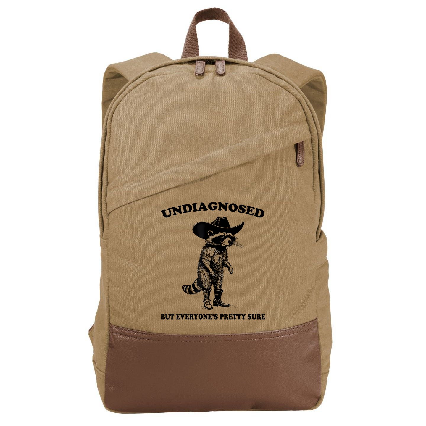Undiagnosed But EveryoneS Pretty Sure Funny Cowboy Raccoon Cotton Canvas Backpack