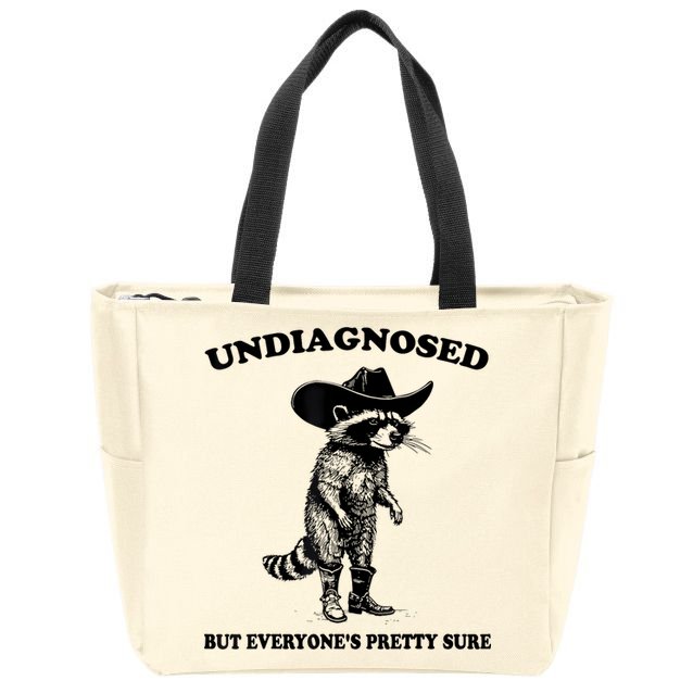 Undiagnosed But EveryoneS Pretty Sure Funny Cowboy Raccoon Zip Tote Bag