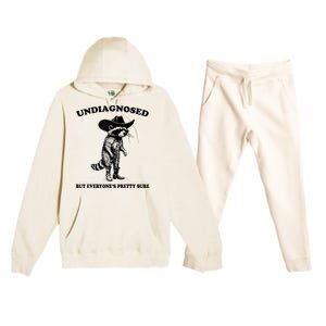 Undiagnosed But EveryoneS Pretty Sure Funny Cowboy Raccoon Premium Hooded Sweatsuit Set