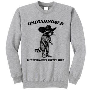 Undiagnosed But EveryoneS Pretty Sure Funny Cowboy Raccoon Tall Sweatshirt