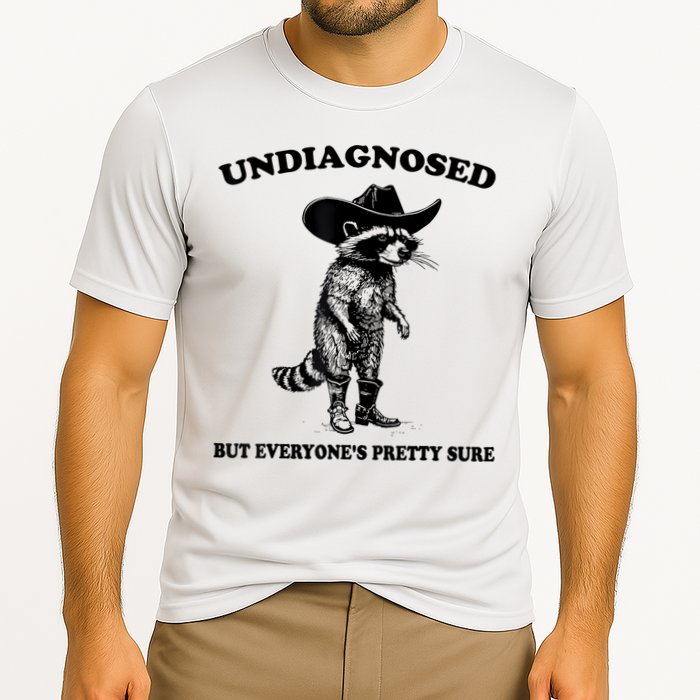 Undiagnosed But EveryoneS Pretty Sure Funny Cowboy Raccoon Cooling Performance Crew T-Shirt