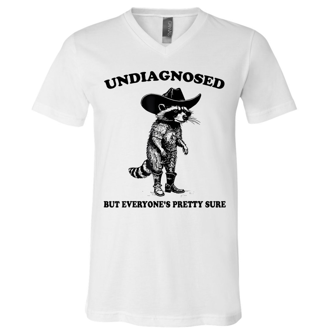 Undiagnosed But EveryoneS Pretty Sure Funny Cowboy Raccoon V-Neck T-Shirt