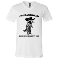 Undiagnosed But EveryoneS Pretty Sure Funny Cowboy Raccoon V-Neck T-Shirt