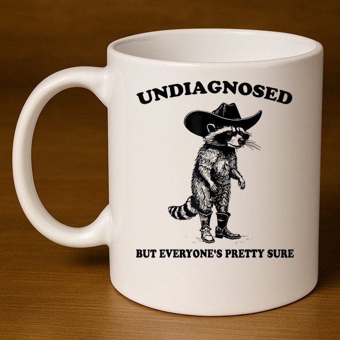 Undiagnosed But EveryoneS Pretty Sure Funny Cowboy Raccoon 11oz C Handle Ceramic Mug
