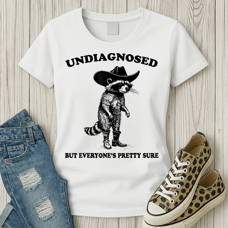 Undiagnosed But EveryoneS Pretty Sure Funny Cowboy Raccoon Womens T-Shirt