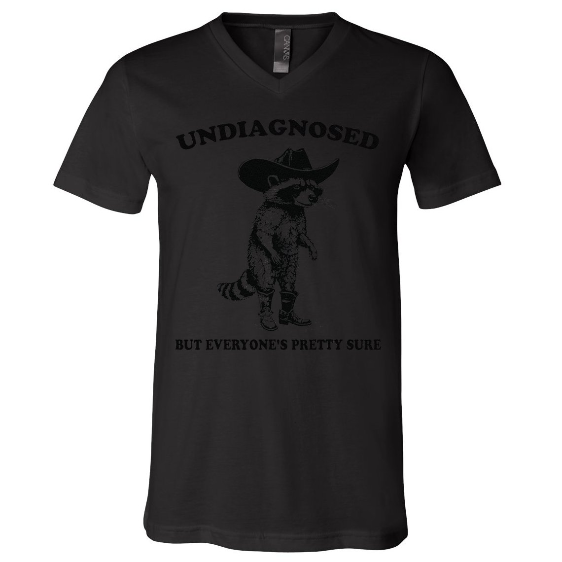 Undiagnosed But EveryoneS Pretty Sure Funny Cowboy Raccoon Gift V-Neck T-Shirt