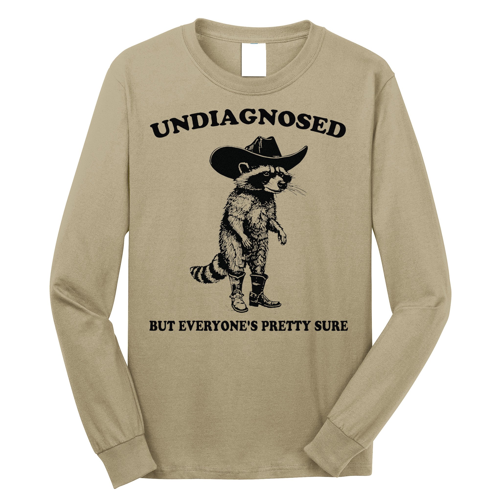 Undiagnosed But EveryoneS Pretty Sure Funny Cowboy Raccoon Gift Long Sleeve Shirt