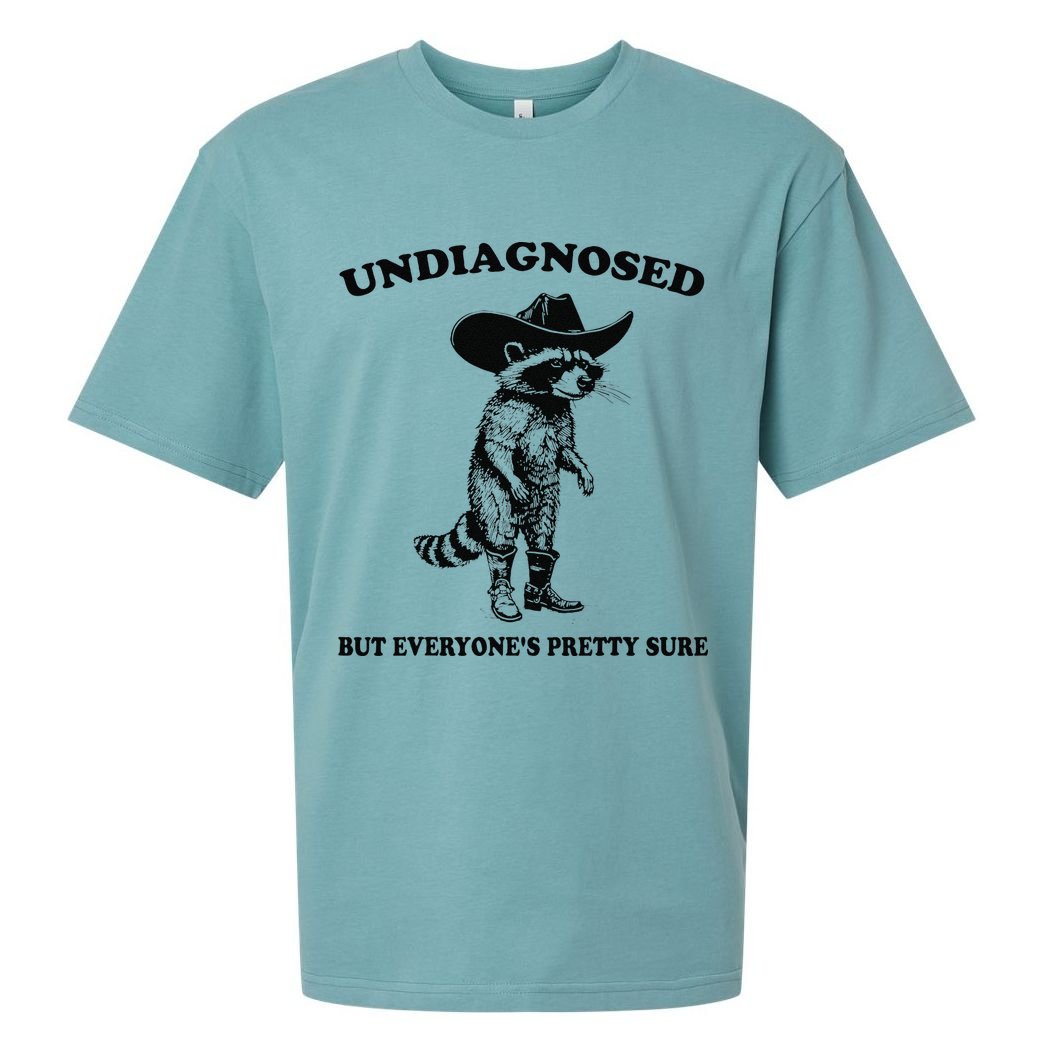 Undiagnosed But EveryoneS Pretty Sure Funny Cowboy Raccoon Gift Sueded Cloud Jersey T-Shirt