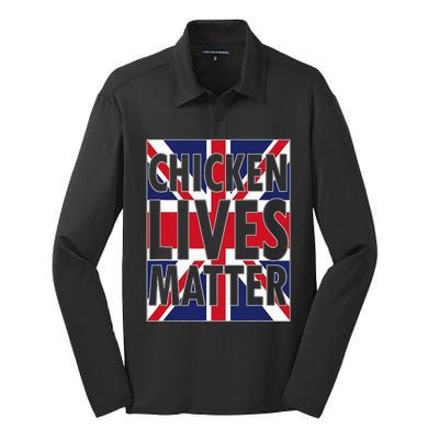 Uk British Flag England Chicken Lives Matter Silk Touch Performance Long Sleeve Polo