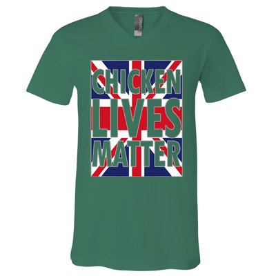 Uk British Flag England Chicken Lives Matter V-Neck T-Shirt