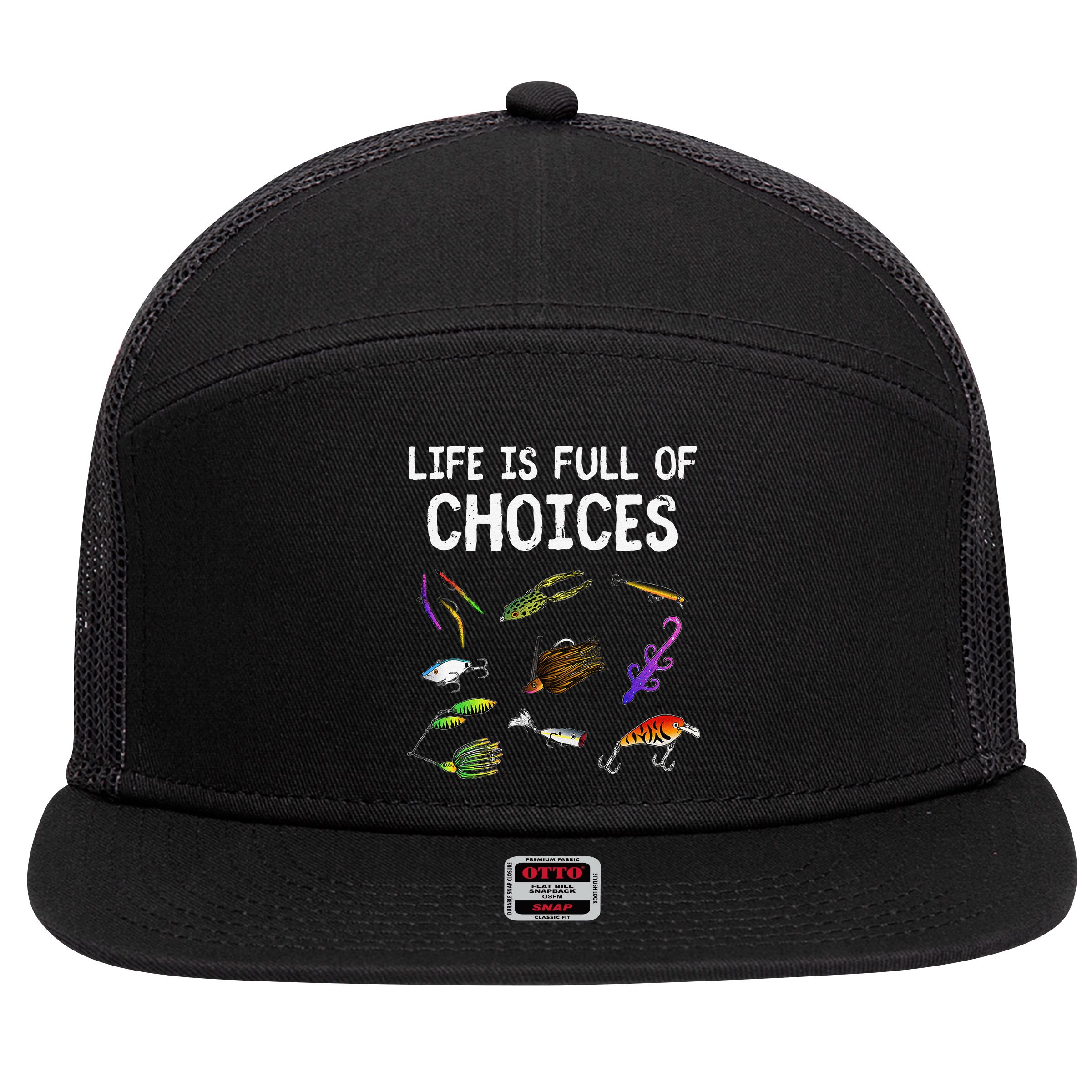 Unique Bass Fishing Gift Assorted Lures For Bass Fisherman 7 Panel Mesh Trucker Snapback Hat