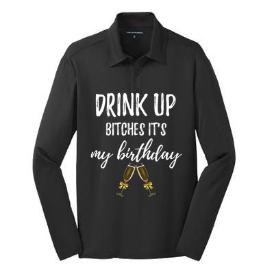 Up Bitches Forty 40th Birthday Joke Gag Sayings Gift Silk Touch Performance Long Sleeve Polo