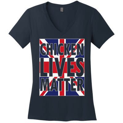 Uk British Flag England Chicken Lives Matter Women's V-Neck T-Shirt