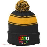 Unapologetically Black Freeish Since 1865 Juneteenth Stripe Pom Pom Beanie