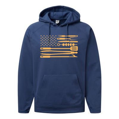 Usa Bbq Flag Gift Bbq Gift Performance Fleece Hoodie